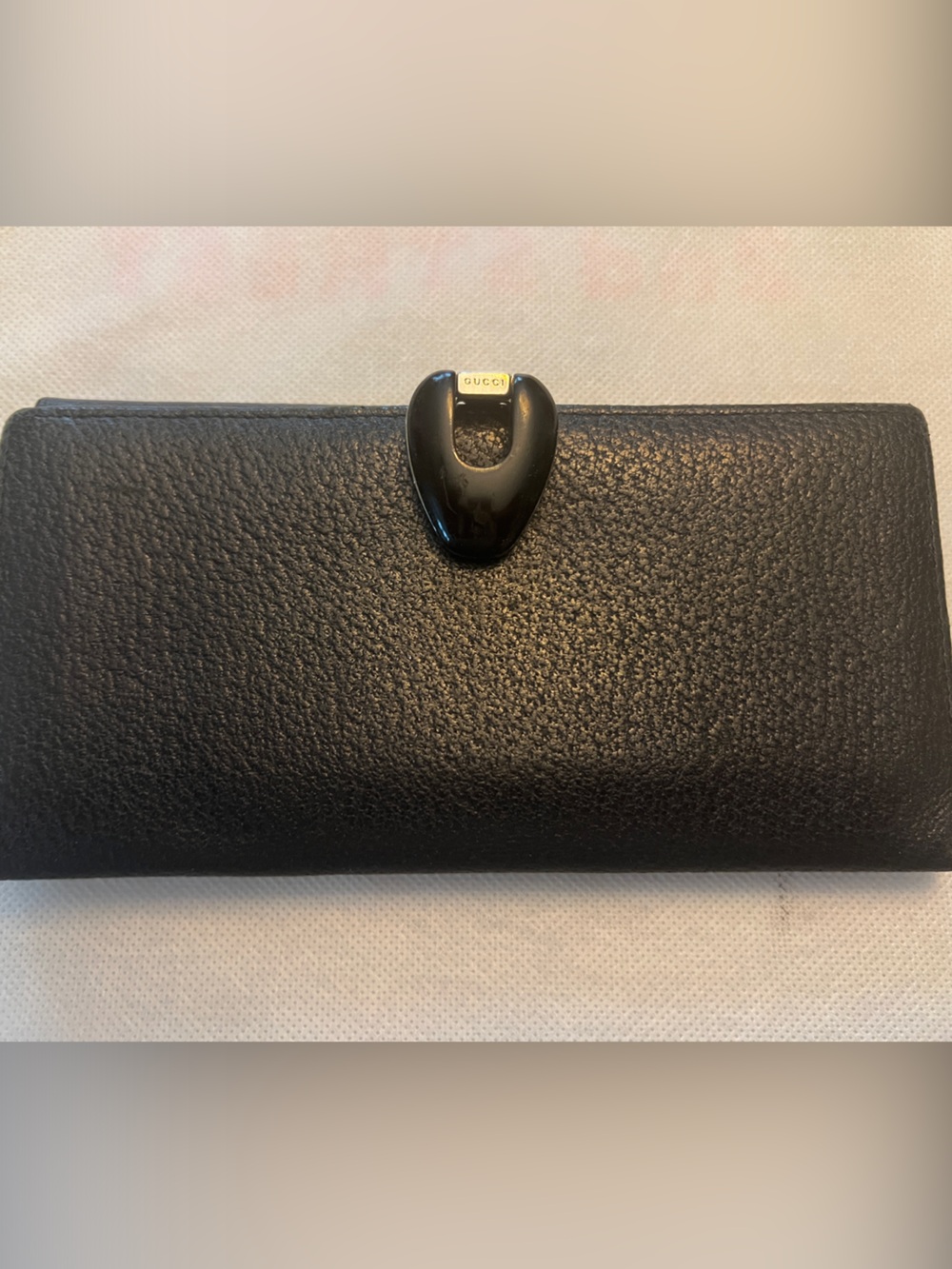 Gucci Black Leather Vintage Long Wallet w/ Branded Clasp